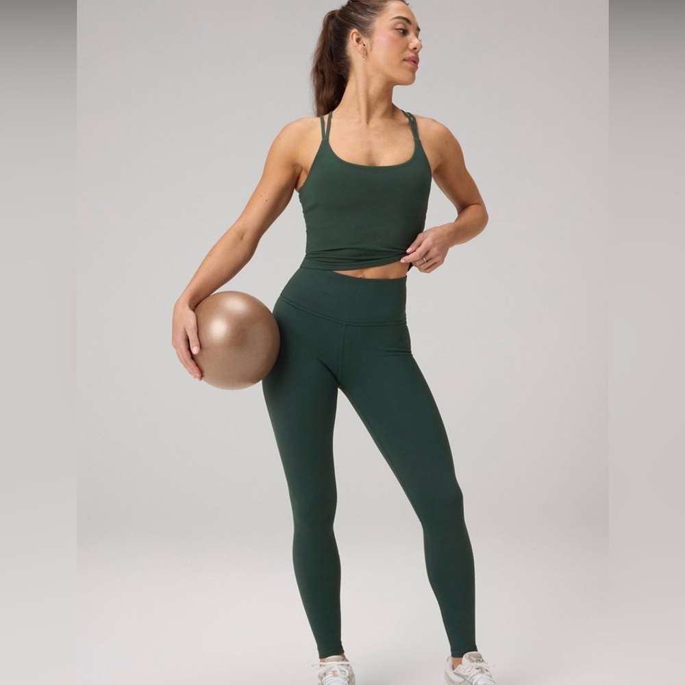 Fabletics Hunter green tank top and pure luxe leggings set size S/M NWT*